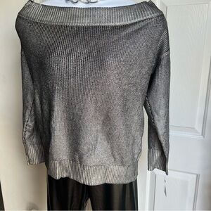 BarIII Women's Silver metallic off the shoulder cable knit Sweater